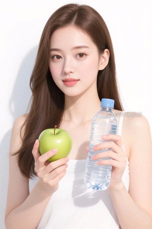 女子持苹果与水瓶