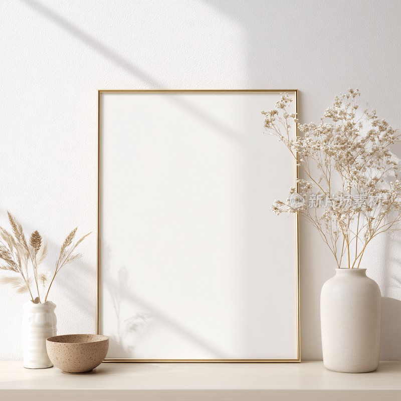 简约风相框与干花装饰场景