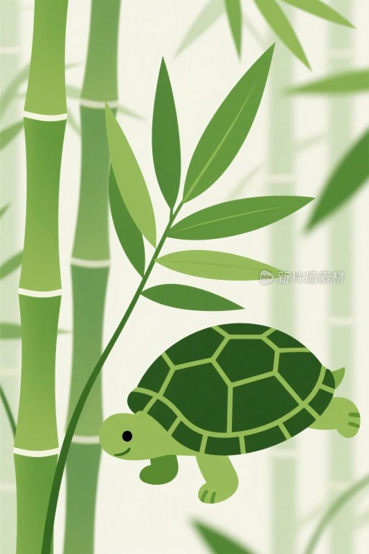 卡通乌龟竹林插画