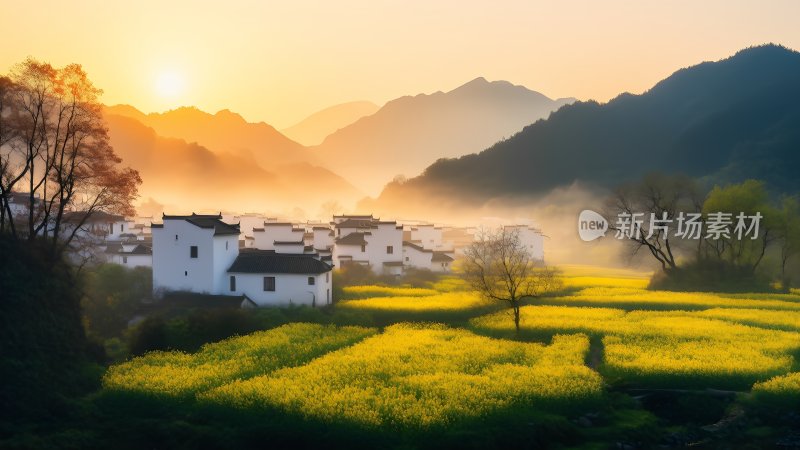 油菜花海中的古村落 油菜花