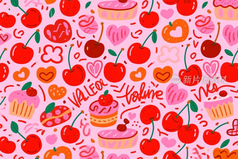 可爱樱桃甜点插画