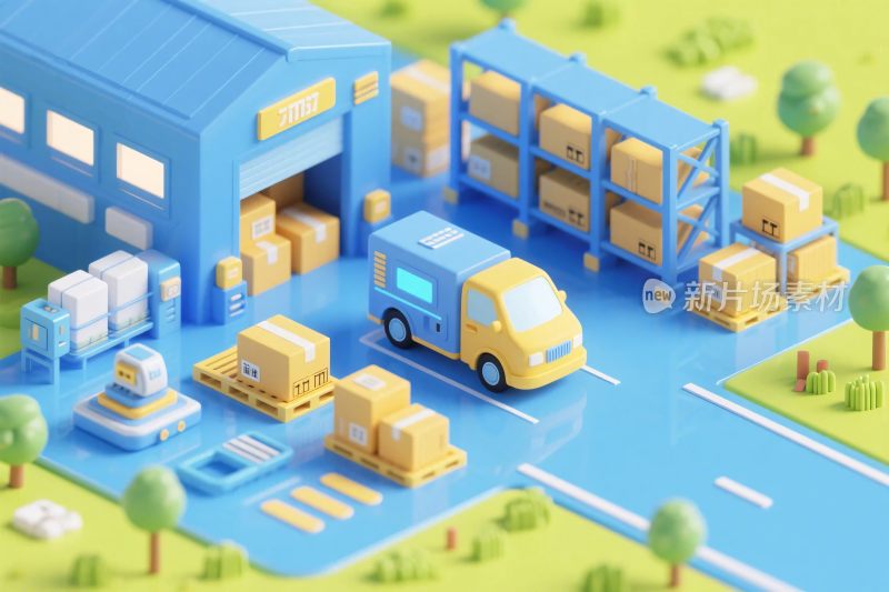 物流仓库运输场景插画