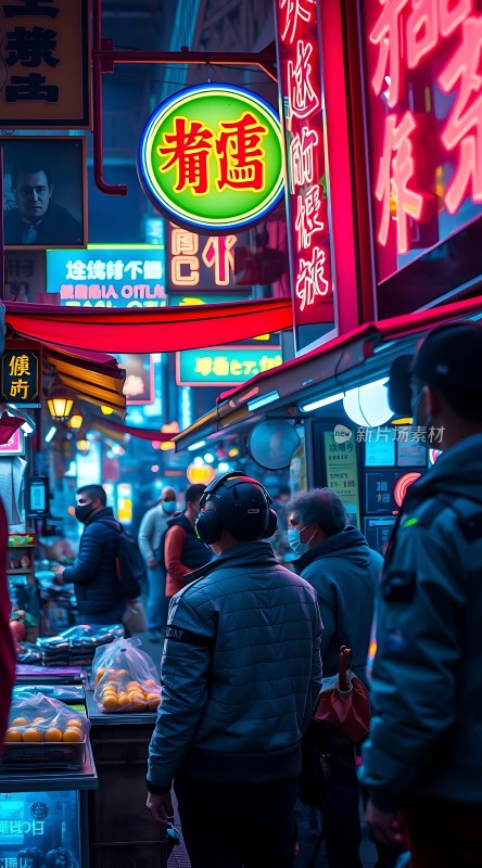 霓虹灯下的繁华夜市热闹非凡