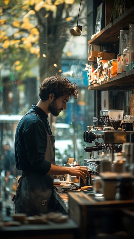 咖啡师专注制作咖啡