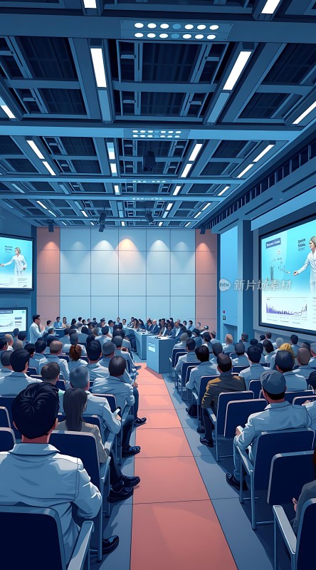 科技会议现场观众专注聆听演讲