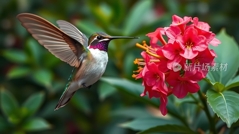蜂鸟与红花的美丽瞬间