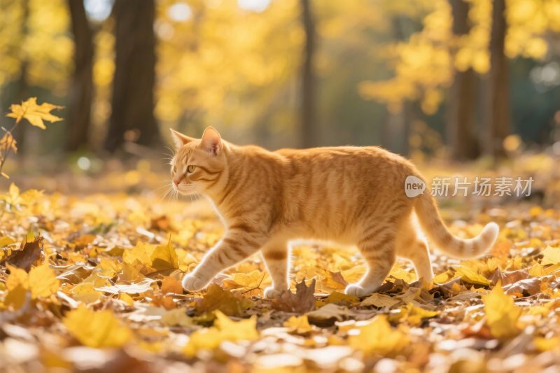 橘猫落叶秋景