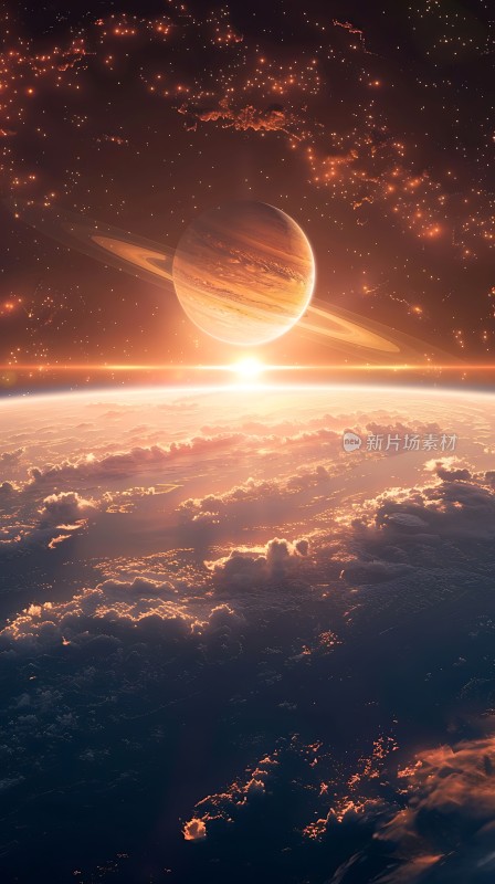 太阳系奇观行星环与地球日落