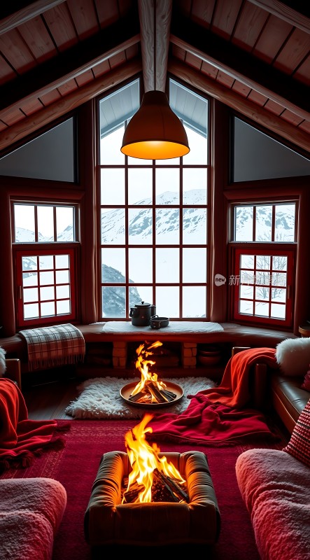 冬日暖炉旁的温馨小屋
