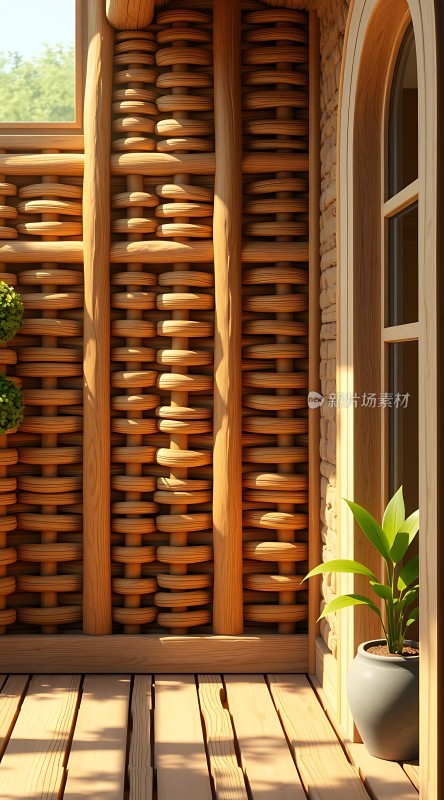 阳光下的木屋角落