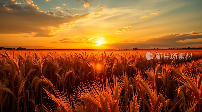金色麦浪映夕阳