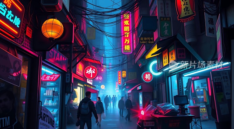 霓虹灯下的繁华夜市