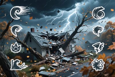 暴风雨中受损房屋插画 暴风雨中受损房屋插画