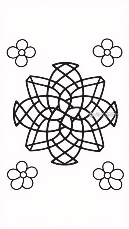 黑白线条花朵图案