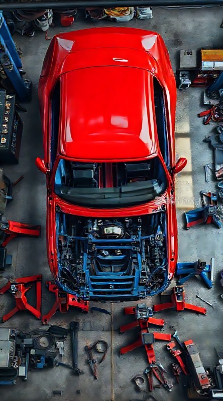 红色汽车维修车间