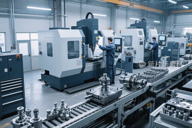 工厂内工人操作机床场景