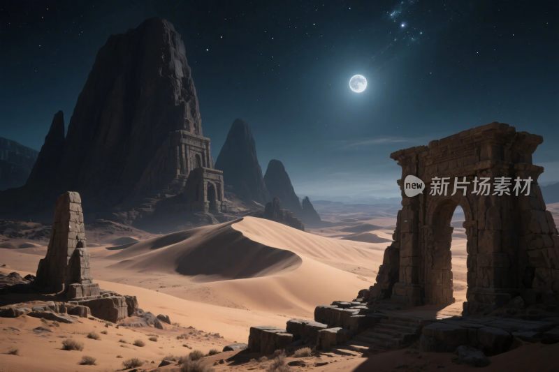 沙漠古遗迹夜景