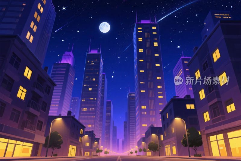 夜晚城市插画背景