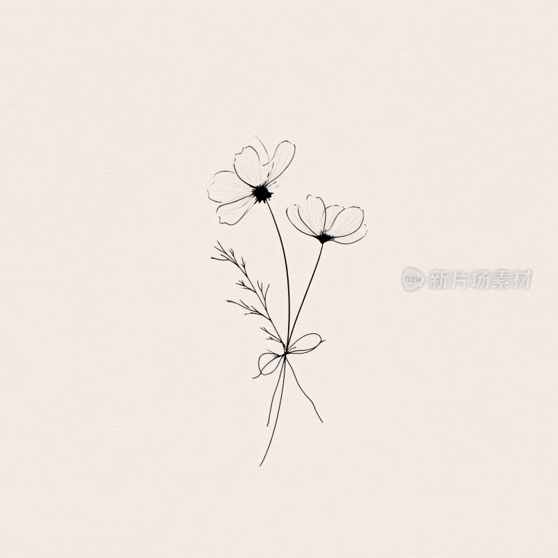 简约线条手绘花朵插画
