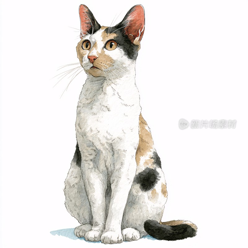 坐着的三色猫咪插画