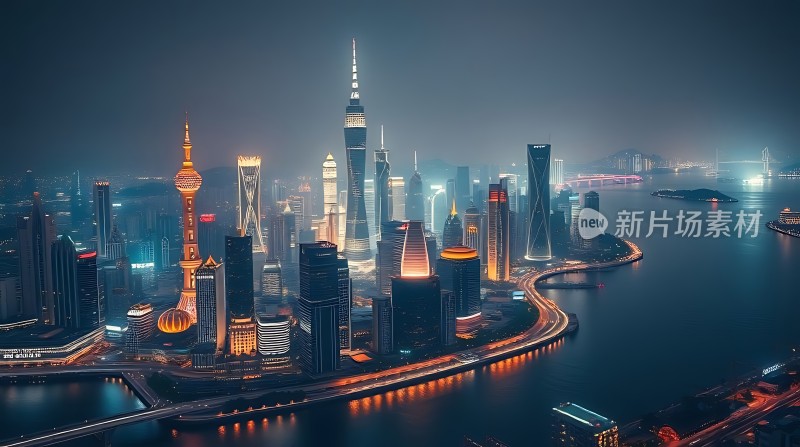 上海夜景黄浦江畔灯火辉煌