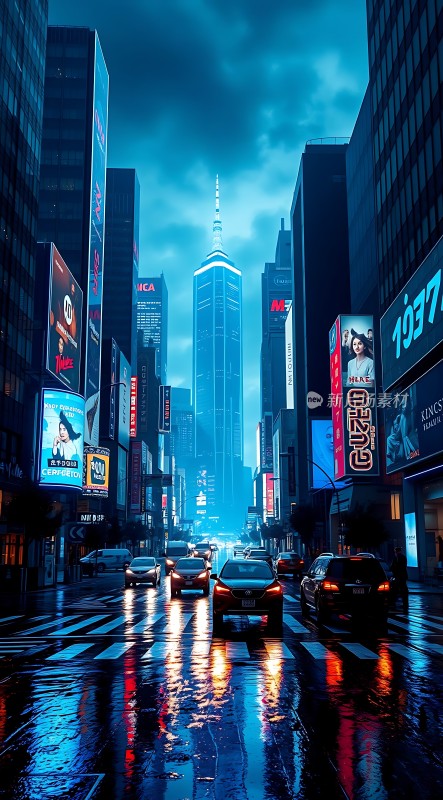 霓虹灯下的都市雨夜