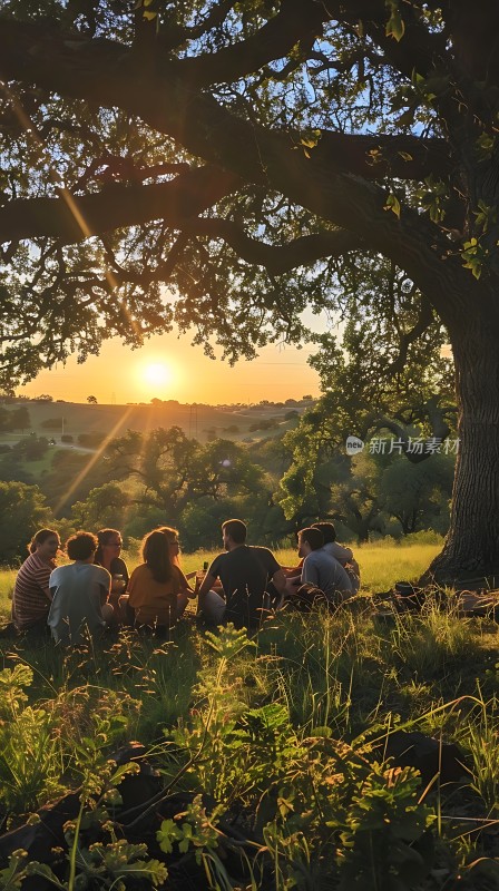 夕阳下的草地聚会