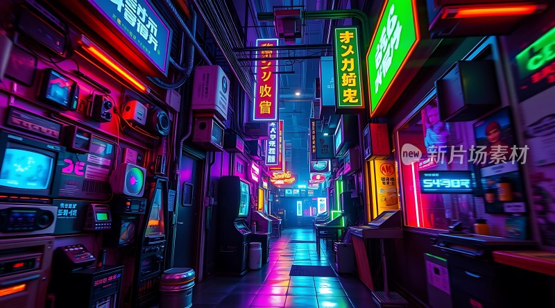 霓虹灯下的未来都市风情街