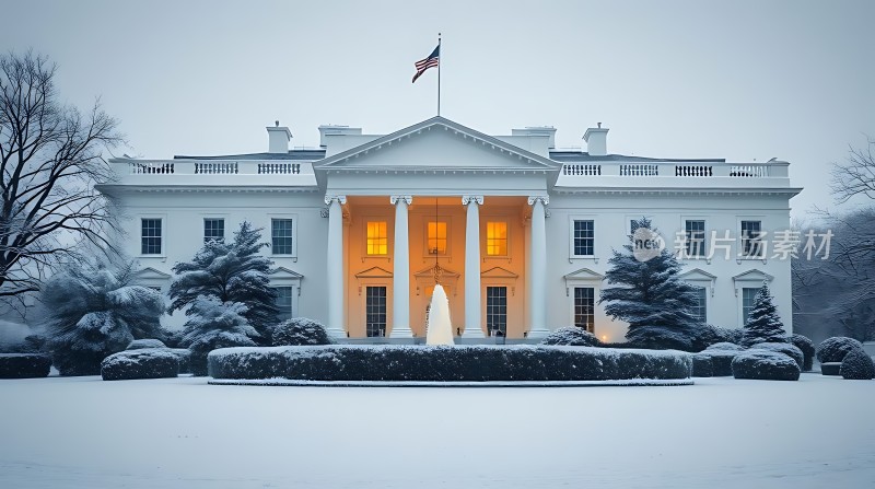 白宫雪景美不胜收