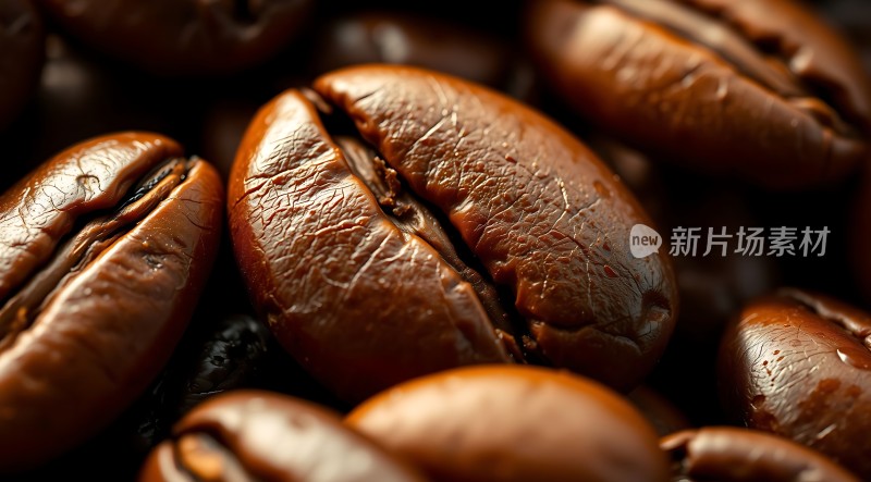 咖啡豆特写展现其光泽与质感