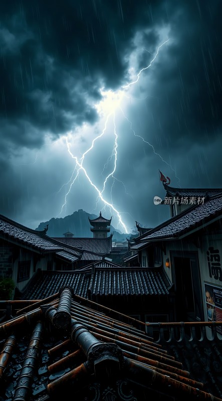 雷雨夜的古村落