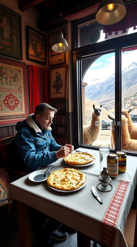 窗边美食与自然美景共赏