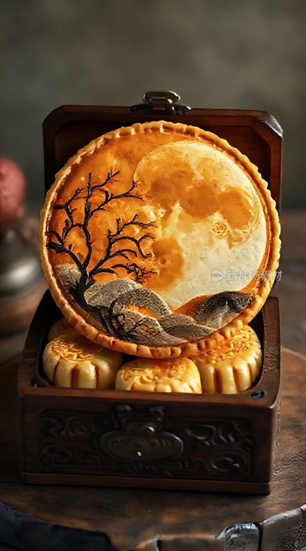 月饼盒里的艺术月亮与树影