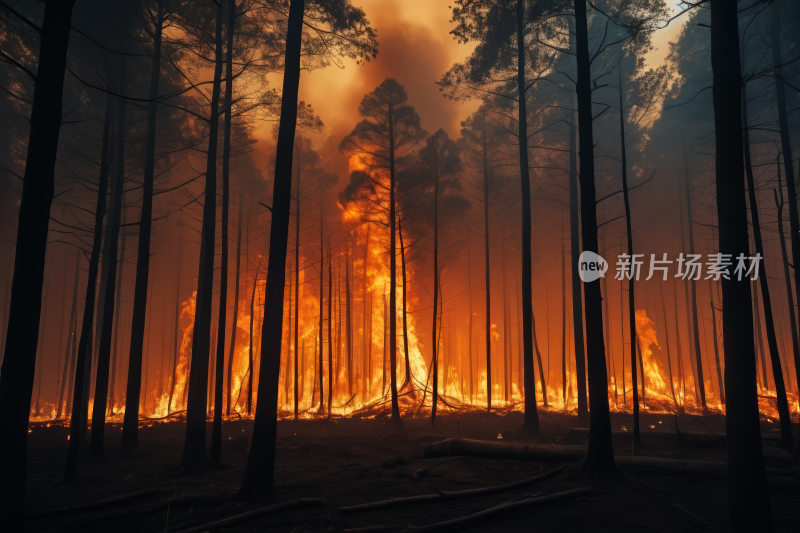 一片长满树木的森林后面可火焰高清风景图片