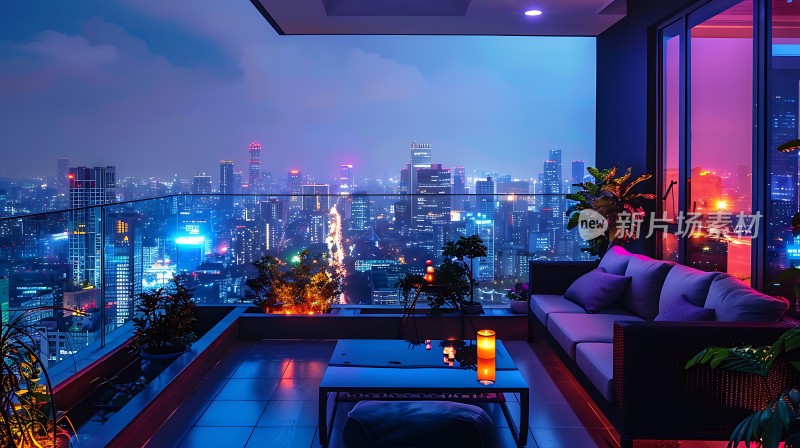 城市夜景下的温馨阳台