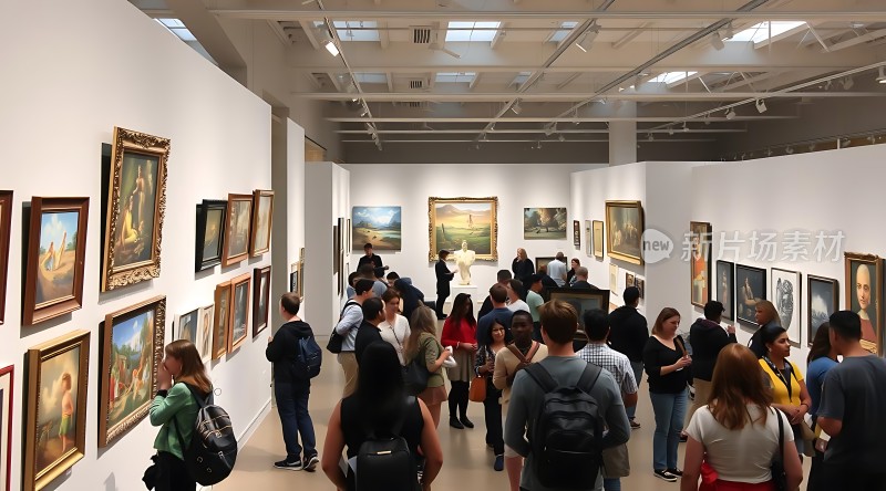 艺术馆内参观者络绎不绝墙上挂满精美画作引人入胜