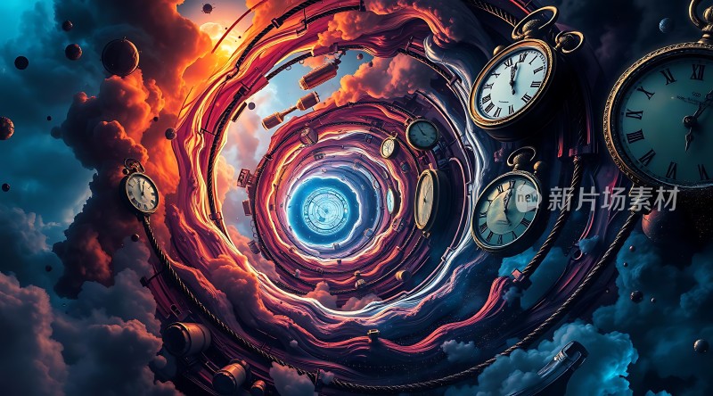 时空漩涡时钟与云雾交织的奇幻之旅