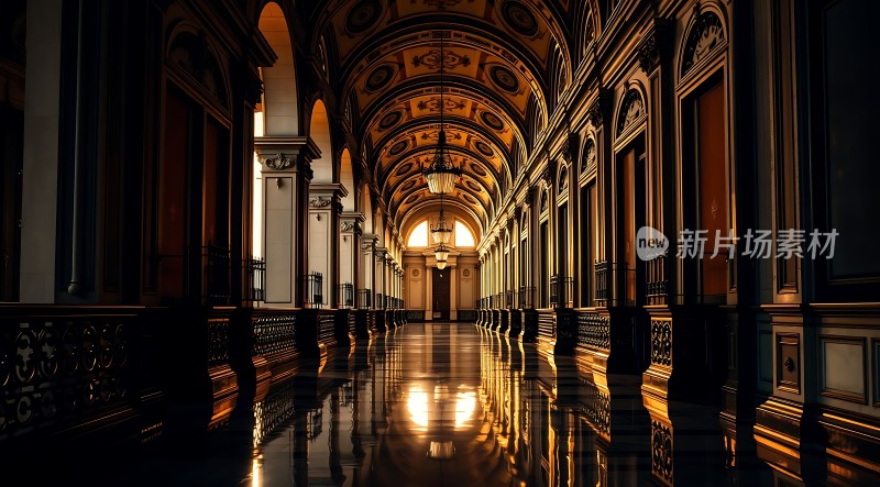 金色阳光下的宏伟走廊