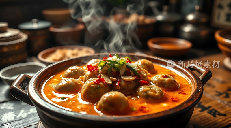 热气腾腾的麻辣丸子汤