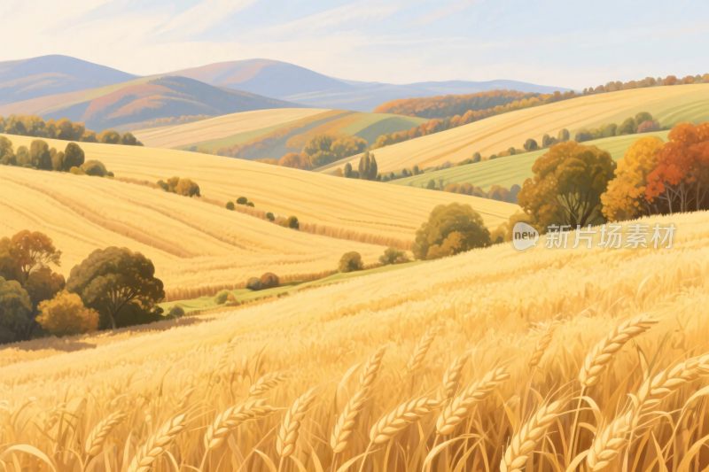 金色麦田与远山风景