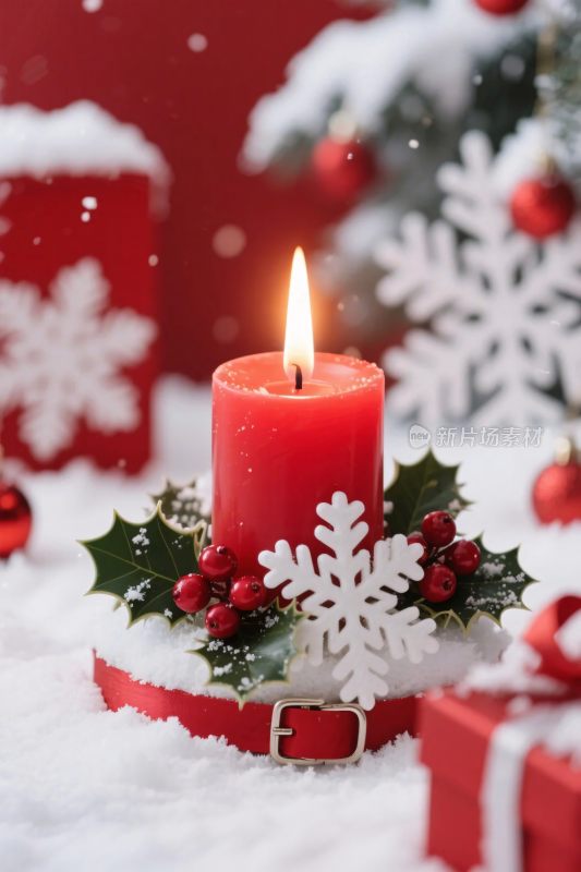 圣诞蜡烛雪景装饰