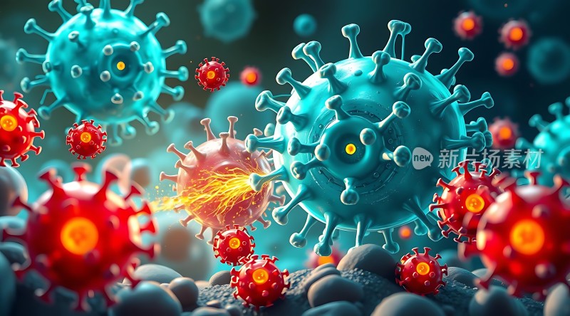 病毒入侵免疫细胞与病毒的激烈战斗