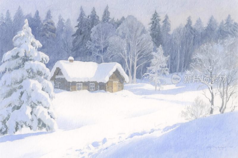 雪景木屋冬日风景