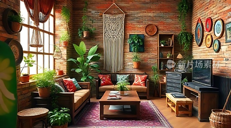 砖墙绿植温馨客厅