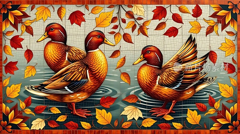 秋日湖畔双鸭图