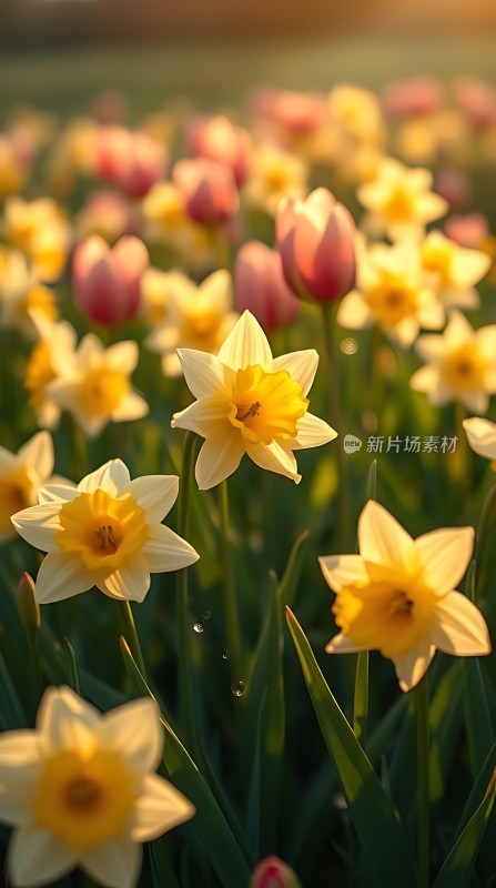 阳光下的郁金香与水仙花