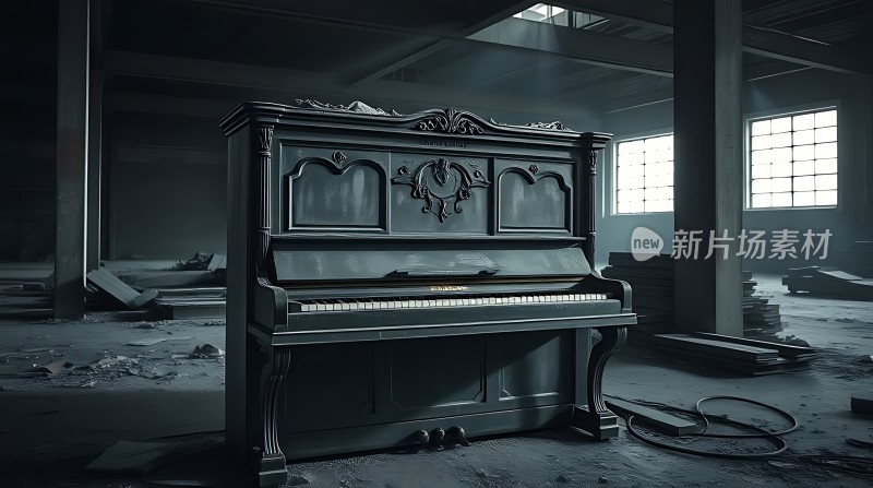 废弃厂房中的古老钢琴