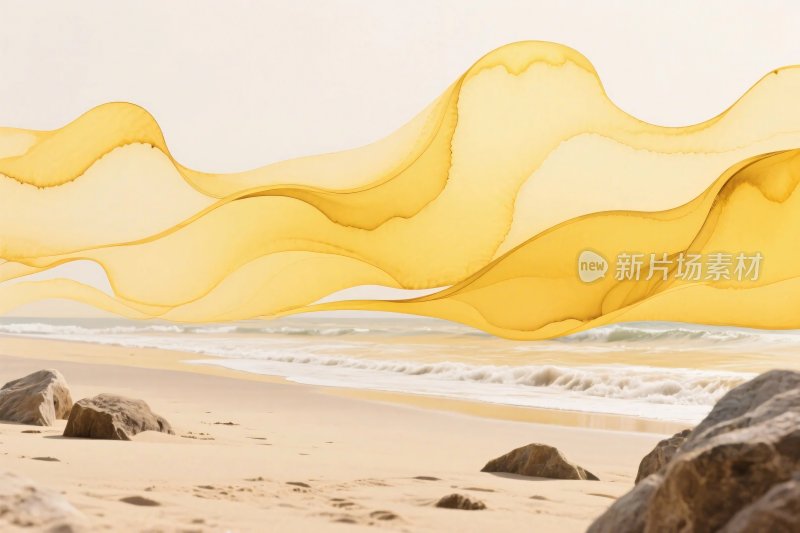 海边黄色绸缎插画
