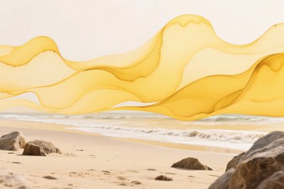 海边黄色绸缎插画 海边黄色绸缎插画