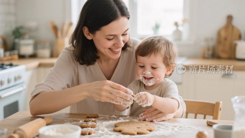 母子烘焙温馨画面